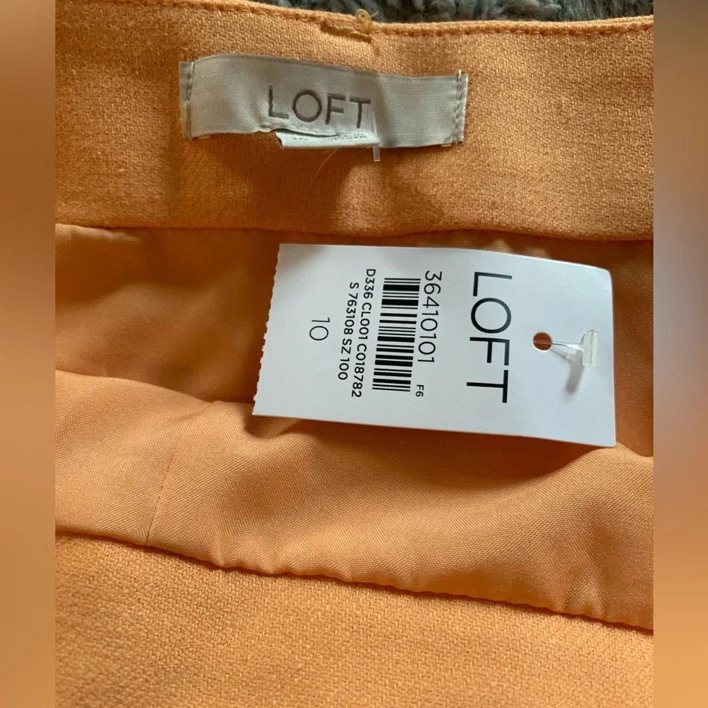 Loft Belted Cotton Linen Skirt in Orange Creamsicle Color, size 10 NWT
